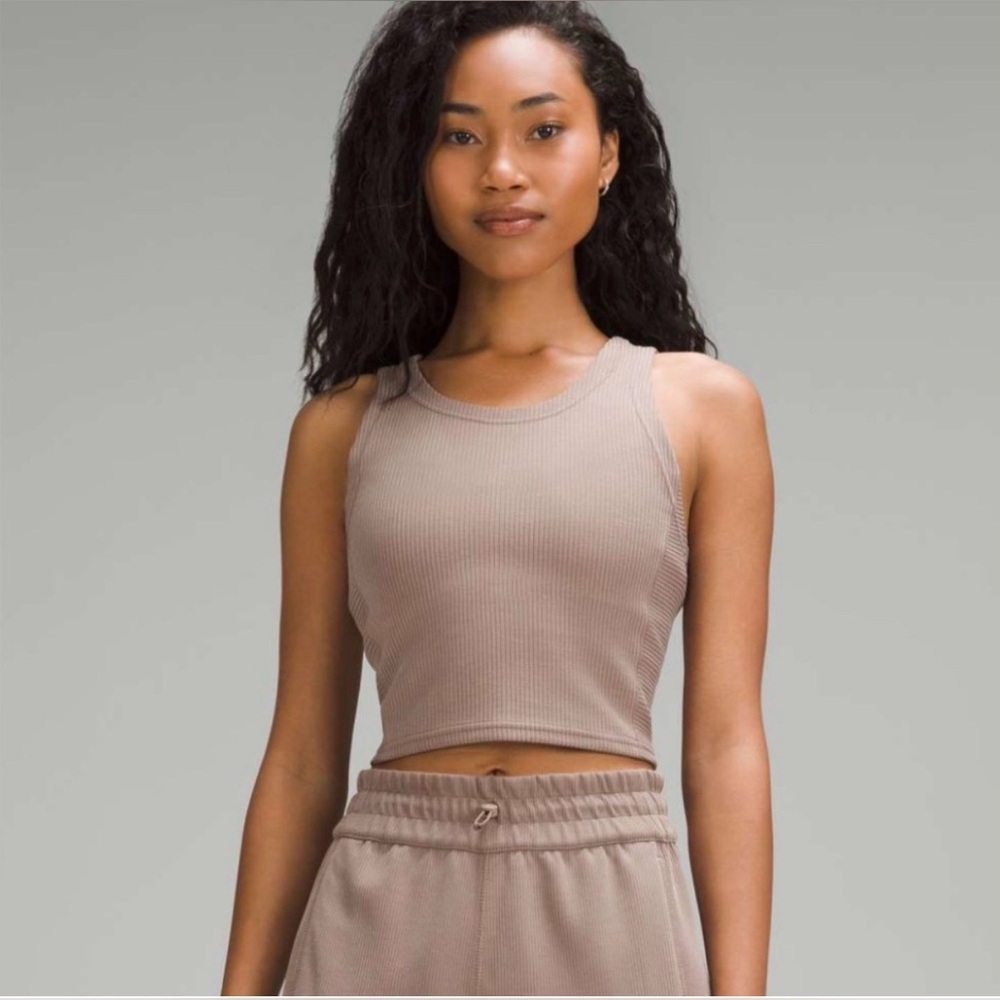 Lululemon Ribbed Softstreme Cropped Tank Top in Taupetastic NWOT Size 12
